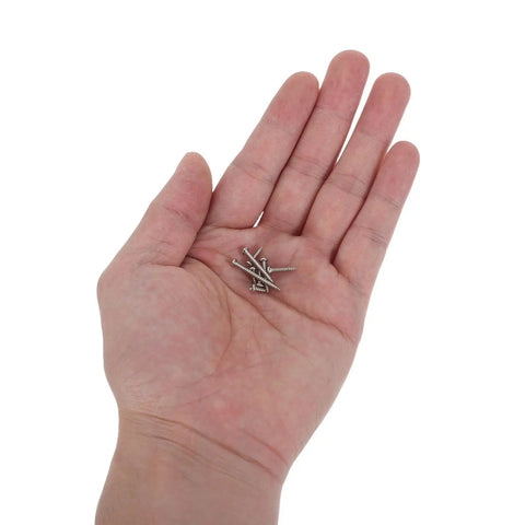 Hand holding 800 Piece Self Tapping Screws Set M2 Carbon Steel Round Head Sheet Metal And Wood Screws With Organized Storage