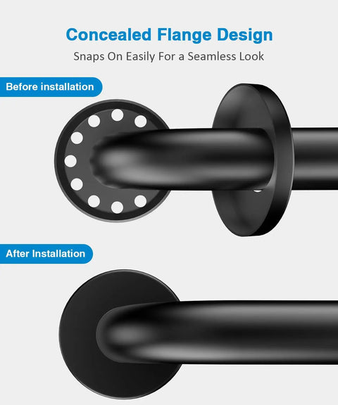 Concealed flange design of Built Different Matte Black Grab Bar Bundle Three Piece Set ADA compliant shower safety bars.