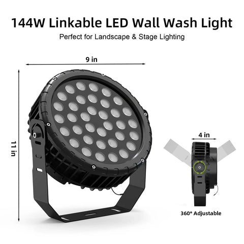 Front and side view of RGBW LED Wall Washer Light With RF Remote 72W 5000K Dimmable Lit Color Changing Landscape Spotlight