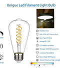 Image of a Six Pack Dimmable E26 LED Edison Bulbs 6W 600 Lumens, 60 Watt Equivalent, Cool Daylight 5000K, Vintage Spiral Filament ST58 ST19