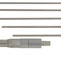 Beefed Up Depth Micrometer 0 To 6 Inch With Thousandth Inch Graduations And 4 Inch Base Interchangeable Rods With Lapped Measuring Faces Adjustable For Wear Satin Chrome Finish Ratchet Stop Comes In Fitted Case, rods displayed