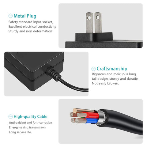 24V 1A Power Adapter From 100V To 240V AC To 24V DC UL Listed with 5.5mm by 2.5mm plug, metal plug, cable cross-section