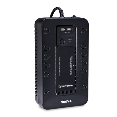 Ultimate Standby UPS System For Home Office And Gaming, A Go To 900VA 500W Backup Power With 12 Outlets, Surge Protected And 2 USB Charging Ports, Compact Black, Simulated Sine Wave For Computers Routers Consoles
