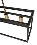 Close-up of Dope Industrial Modern Farmhouse Kitchen Island Light Chandelier in Black and Brass with geometric frame detail