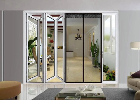 Living room with open doors showing full frame magnetic screen for Portable LED Desk Lamp With 3 Level Brightness, Metal Table Lamp, 3 Color Touch Control.
