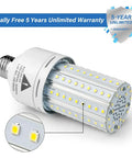 Close-up of Two Pack 50W LED Bulbs 400W Equivalent 6250 Lumen 5000K Cool Daylight E26 E27 Base with aluminum construction details