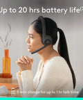 Woman wearing Zone 301 Wireless Bluetooth Headset With Noise Canceling Microphone For Calls And Meetings Works With Windows Mac Chrome OS Linux iOS iPadOS Android Graphite