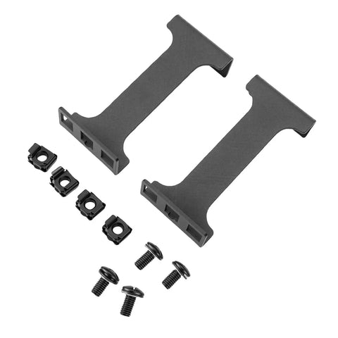 Game Changing 1U Server Rack Depth Extender With No Sweat Aluminum Cooling, Four Inch Recessed Mount Adapter Kit parts, screws, and brackets.