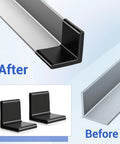 8 Piece Heavy Duty Rubber Corner Caps For Metal Bed Frame Legs With Anti Slip L Shape Design In Matte Black shown on steel frame.
