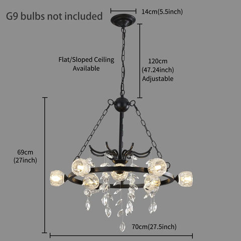 Wagon Wheel Chandelier 9 Light Black Farmhouse Industrial Metal Pendant Light With Crystal Accents for Kitchen Island Dining