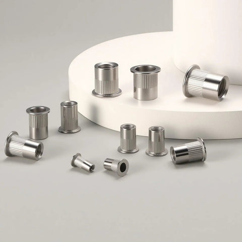 60Pcs M6 Stainless Steel Rivet Nuts Kit Flat Head Rivnut Threaded Inserts Nutsert Rivet Nut With Knurled Body for Metal Use