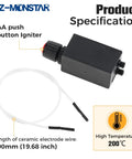 Push Button Ignition Kit With 20 Inch Wire For Gas Fire Pits Grills And Patio Heaters No Fuss Easy Start Replacement Igniter Cable With Electrode For Uniflame Gas Fireplaces And DIY Gas Appliances, showing AA push button igniter and ceramic electrode wire