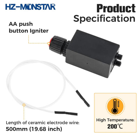 Push Button Ignition Kit With 20 Inch Wire For Gas Fire Pits Grills And Patio Heaters No Fuss Easy Start Replacement Igniter Cable With Electrode For Uniflame Gas Fireplaces And DIY Gas Appliances, showing AA push button igniter and ceramic electrode wire