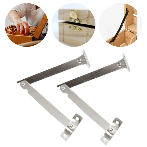 2 Pack Cabinet Lid Hinges With Lid Support Durable Folding System for Wooden Boxes and Storage Chests, iron material shown