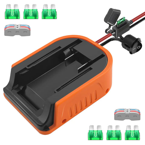 Dual Pack Dope Power Wheel Adapter Kit with fuse and wiring for 20V Max Batteries, converts power for RC cars and toys.