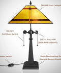 Cream Tiffany Style Table Lamp With 24 Inch Tall, 16 Inch Square Stained Glass Shade, Mission Desk Light For Reading And Home Decor