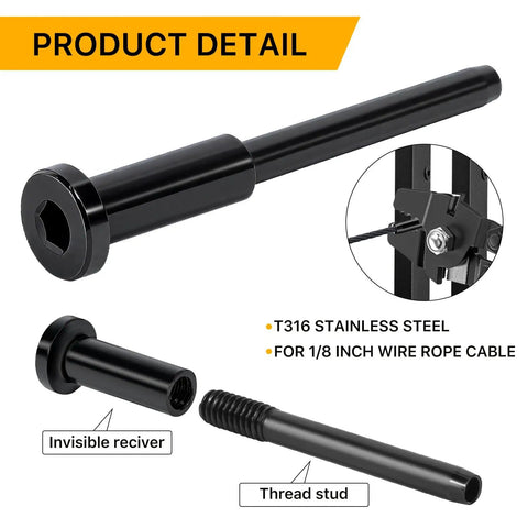 Pack Of 50 One Eighth Inch Black T316 Stainless Steel Invisible Cable Railing Kit With Swage Stud Ends detail view