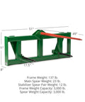 Euro Global Hay Frame With 49 Inch Spear And Stabilizers For John Deere Tractors, 3,000 Lb Load Capacity, Heavy Duty Hay Handling Gear