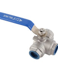 Rock Solid 304 Stainless Steel Three Way T Port Ball Valve 3/4 Inch DN20 with blue handle for steam and water control
