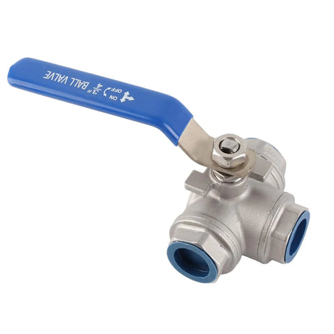 Rock Solid 304 Stainless Steel Three Way T Port Ball Valve 3/4 Inch DN20 with blue handle for steam and water control