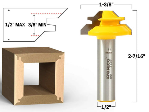 Lock Miter Router Bit Set For Fast Clean 90 Degree Joints With Interlocking Profile 3 Bit Kit 45 Degree Cut Half Inch Shank