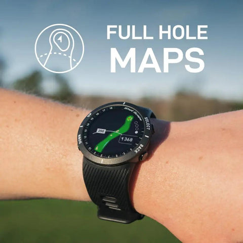 Golf GPS Watch Bundle With Smart Shot Tracking And Automatic Performance Tracking, full hole maps display on wrist.