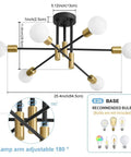 Kickass Modern Sputnik Chandelier Ceiling Light Fixture With Six Bulbs For Dining Rooms, matte black and gold, 25.4inches wide.