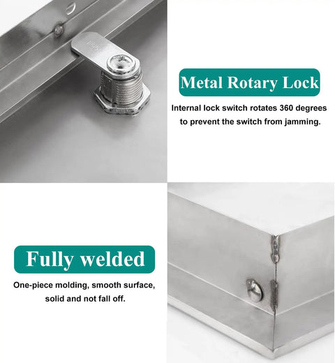 Metal rotary lock on Rock Solid Lockable Waterproof Stainless Steel Ceiling Access Panel Attic Door Cover with Secure Latch.
