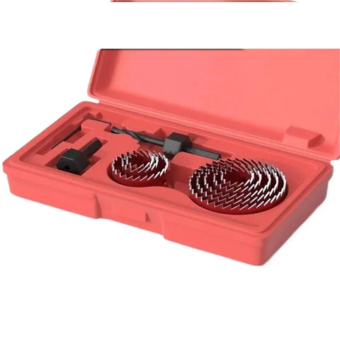 Awesome 11 Piece Hole Saw Kit For Drilling 19 To 64mm Rounds In Wood, Metal And Alloy With Heavy Duty Case in red storage case
