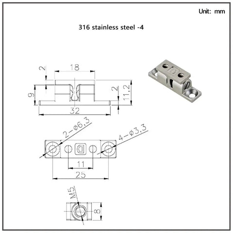 Heavy Duty Corner Hinge For Industrial Cabinets Detachable 316 Stainless Steel 1 Piece with technical dimensions