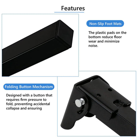 16.5 Inches Heavy Duty Folding Table Legs 4 Pack Metal Trestle Feet With Screws showing non-slip foot mats and folding button mechanism.