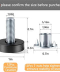 Diagram of Beefy One Quarter Inch Threaded Leveling Feet For Furniture With T Nuts Adjustable Levelers And Non Marring Rust Resistant Construction.