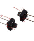 6x6x6 mm Tactile Push Button Switches 2 Pin Momentary Push Button Switches showing size dimensions, ideal for DIY electronics projects.