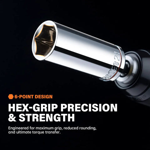 Close-up of 55 Piece Three Eighths Inch Drive Master Impact Socket Set With Shallow And Deep Sockets SAE And Metric Premium CR-V Steel