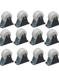 PP Caster Wheels 12 Pcs White Inch for Office Furniture and Carts in a grid, showcasing durable plastic wheels with metal bases.