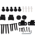 Top Shelf Heavy Duty Sliding Barn Door Roller Kit With Whisper Quiet Gliders And Smooth Operator Hardware mounting hardware, screws and fasteners.