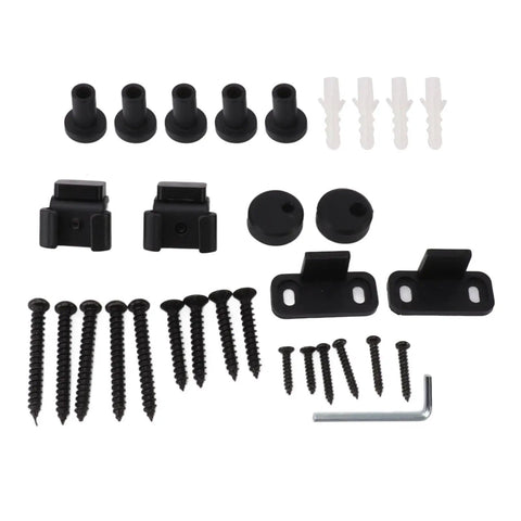 Top Shelf Heavy Duty Sliding Barn Door Roller Kit With Whisper Quiet Gliders And Smooth Operator Hardware mounting hardware, screws and fasteners.