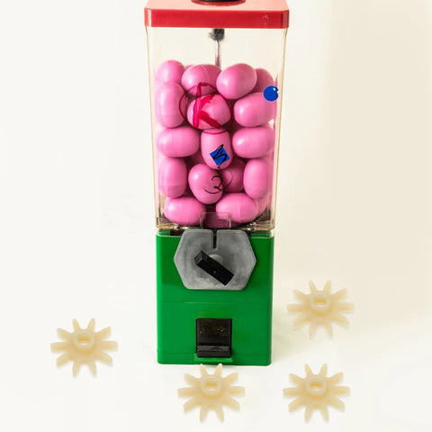 10 Pack Mini Plastic Gear Wheels For Candy Dispensers, High Precision Rotating Mechanism, Compact Design, Easy Install, Universal Candy Machine Replacement Parts For Gumball Machines And Snack Dispensers, white gear wheels on candy dispenser