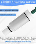 Solid Flush Valve Cartridge Replacement For Power Assist Toilet Tanks Compatible With M101526F3F4 Series 500 501 503 504, view of C-100500-K valve with green top
