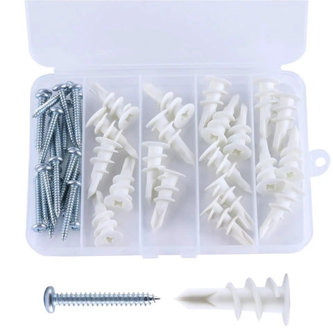 Self-Drilling Drywall Anchors And Screws Kit With Nylon Wall Plugs For Plasterboard, Yellow Zinc-Plated Carbon Steel, Rust-Resistant, No-Prep Install, Self-Tapping Screws For Secure Wall Mounts And Heavy Stuff in storage case