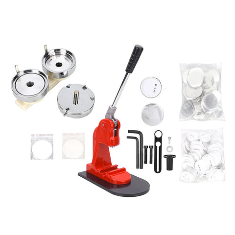 Ycauty 37Mm Button Maker Machine Ergonomic Handle Craft Tool Press with accessories for badges and pins, durable design.