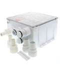Shower Drain Box With 800 GPH 12V Pump For Fast Drainage, clear housing and multiple fittings, great for RVs and tiny homes.