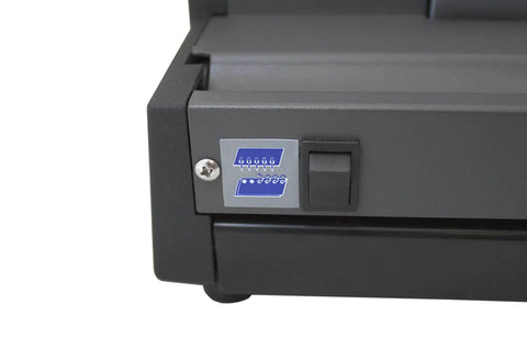 Close-up of control panel on All-In-One Electric Coil Binding Machine With Punch, Inserter And Crimper - 54 Pin, 4x5mm Oval Holes.