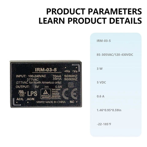 Compact 3W AC-DC Switching Power Supply Module With 5V At 0.6A Output Using Wide 85-305VAC Input for better industrial automation.