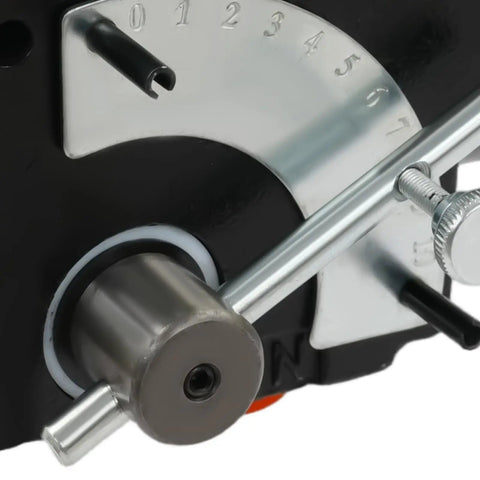Close-up of adjustable hydraulic valve dial and lever on flow control valve half inch NPT port adjustable directional hydraulic valve 3000 PSI relief max 15.85 GPM for small tractors and log splitters built tough from vermicular graphite cast iron