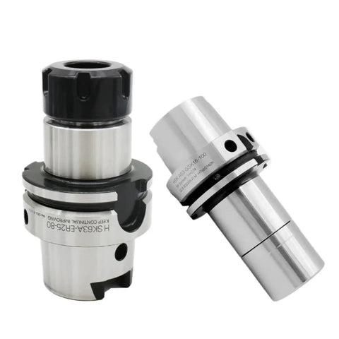 Premium HSK63A Tool Holder With ER16, ER20, ER25 & ER32 Collet Chucks For CNC Milling Machines, steel construction.
