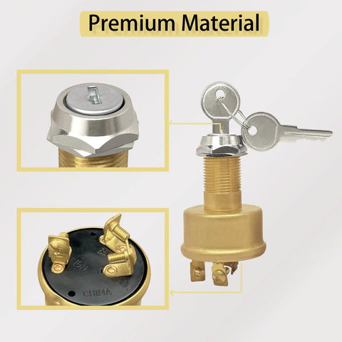 Heavy Duty Marine Ignition Switch Replacement MP39060-1 Three Position Off On Start For Boats With Brass Construction