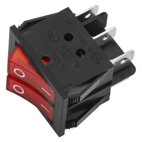Heavy Duty Double Rocker DPST On Off 6 Pin Power Switch With Red Indicator Light For Industrial Equipment 16A 250V AC Panel Cutout 29x22mm UL VDE Certified Pack Of 2 black rocker switch with red O/I legends and metal terminals
