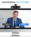 Top Rated Full Hd Webcam Equipped With Dual Noise Canceling Mics And Sliding Privacy Cover, shown on monitor displaying 1080p.