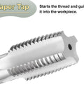 Close-up of Shop Ready Hand Taper Tap For Smooth 1-1/4-7 Unc Threads With Tight 2B Fit, heavy duty steel for precise threading.